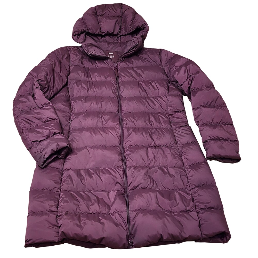 Uniqlo Puffer Coat Womens 10 Purple Hooded Down Quilted Lightweight Jacket